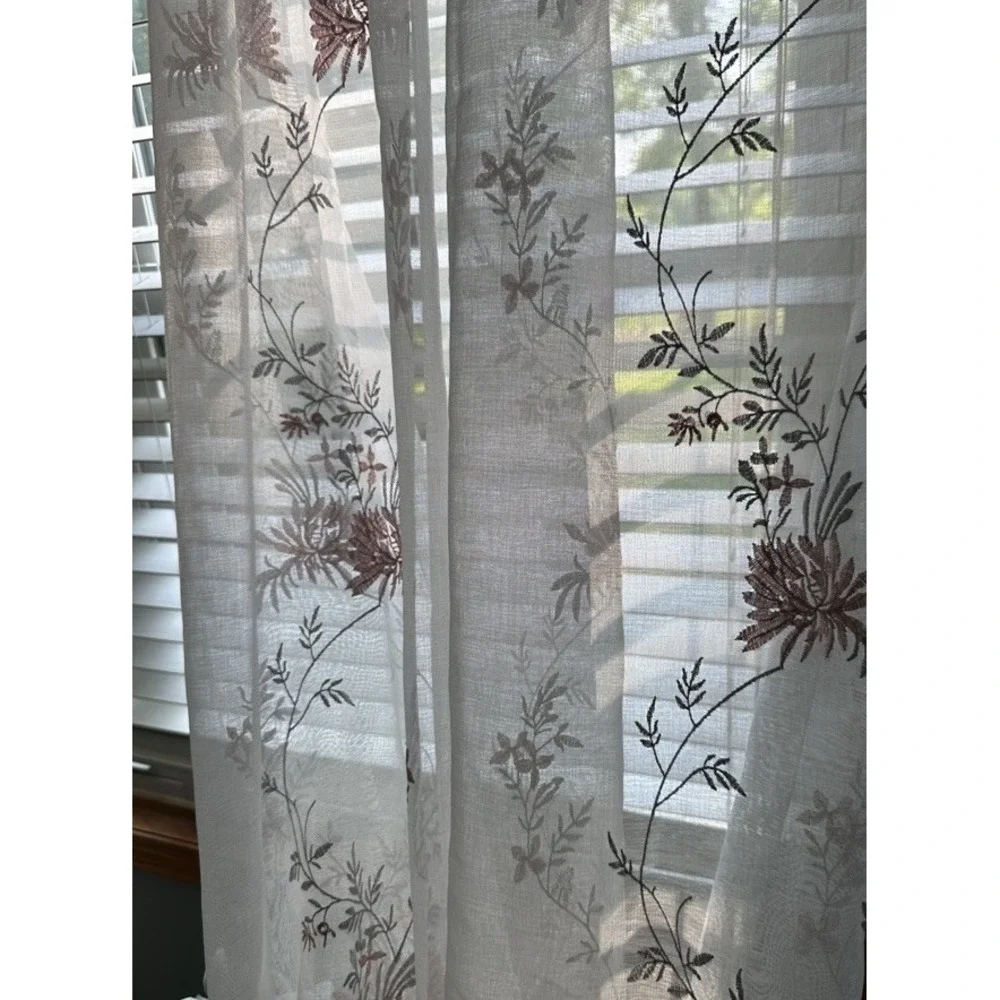Peri Home Sheer Curtains Set of 4 Panels Orchid Floral Embroidered Panels